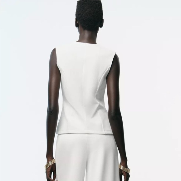 Zara White Top with Gold Button V neck vest size M - Picture 3 of 11